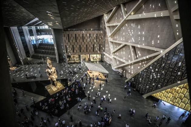 Grand Egyptian Museum showcases artifacts from pharaonic era GIZA, EGYPT - NOVEMBER 4: A view shows the colossal statue of Ramses II at the entrance hall of the Grand Egyptian Museum, located just two kilometers from the Giza Pyramids in Cairo, which houses thousands of ancient artifacts illuminating Egypt’s history over millennia; built at a cost of nearly one billion dollars and largely financed by Japanese loans, the 490,000-square-meter museum is considered one of the largest archaeological complexes in the world, often referred to as the Fourth Pyramid, in Giza, Egypt, on November 4, 2025. Mohamed Elshahed Anadolu Giza Egypt. Editorial use only. Please get in touch for any other usage. Copyright: x2025xAnadoluxMohamedxElshahedx