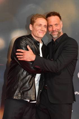 Matthias Schweighoefer and director Erik Schmitt at the Das Leben der Wuensche film premiere on 4 11 2025 at the Mathaeser Filmpalast in Munich Matthias Schweighoefers Das Leben der Wuensche film premiere in Munich