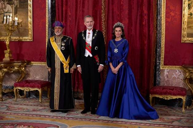 Spanish King Felipe VI and Queen Letizia with Sultan of Oman Haitham bin Tariq al Busaid a gala dinner at the RoyalPalace, in Madrid, due to the official trip of Oman Sultan to Spain, in Madrid on Tuesday, 4 November 2025. Cordon Press  miguelcordoba