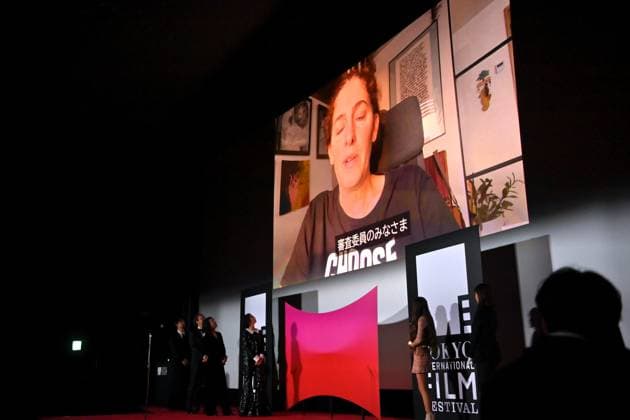 Palestine 36 honored with the Tokyo Grand Prix at TIFF 2025 TOKYO, JAPAN - NOVENBER 5: A video message is displayed showing Palestinian filmmaker Annemarie Jacir delivering a message after her film Palestine 36 won the Tokyo Grand Prix and the Governor of Tokyo Award at the 38th Tokyo International Film Festival closing ceremony, in Tokyo, Japan, on November 5, 2025. Set in Palestine under British rule in 1936, Palestine 36 portrays the uprising of Palestinian Arabs against colonial and Zionist forces, exploring the roots of national identity and resistance. Jacir, one of the leading voices in Arab cinema, was recognized for her bold and humanistic storytelling. David Mareuil Anadolu Tokyo Japan. Editorial use only. Please get in to  Copyright: x2025xAnadoluxDavidxMareuilx