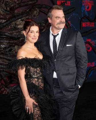 November 6, 2025, West Hollywood, California, USA: British actress and producer MILLIE BOBBY BROWN and American actor DAVID HARBOUR and attend the Los Angeles red carpet premiere of Netflix s Stranger Things Season 5. West Hollywood USA - ZUMAb173 20251106_aap_b173_084 Copyright: xBillyxBennightx