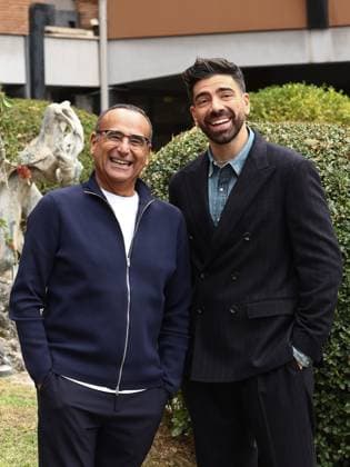 Rome, Italy: Rome, Rai headquarters formerly in Teulada, photocall for the TV show Sanremo Giovani. Pictured: Carlo Conti, Gianluca Gazzoli Rome Italy  - ZUMAp169 20251107_zea_p169_242 Copyright: xMarcoxProvvisionatox