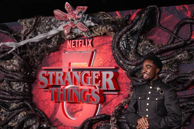 Los Angeles Premiere Of Netflix s Stranger Things Season 5 HOLLYWOOD, LOS ANGELES, CALIFORNIA, USA - NOVEMBER 06: Caleb McLaughlin wearing Wales Bonner FW25 RTW, specifically Look 15 from the Autumn Winter 2025 ˜Selah™ Collection and a Hublot timepiece arrives at the Los Angeles Premiere Of Netflix s Stranger Things Season 5 held at the TCL Chinese Theatre IMAX on November 6, 2025 in Hollywood, Los Angeles, California, United States., Credit:Xavier Collin Avalon United States, California, Hollywood, TCL Chinese Theatre IMAX  Copyright: xXavierxCollinx xAvalonx 1050955857