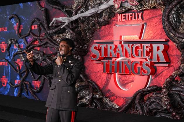 Los Angeles Premiere Of Netflix s Stranger Things Season 5 HOLLYWOOD, LOS ANGELES, CALIFORNIA, USA - NOVEMBER 06: Caleb McLaughlin wearing Wales Bonner FW25 RTW, specifically Look 15 from the Autumn Winter 2025 ˜Selah™ Collection and a Hublot timepiece arrives at the Los Angeles Premiere Of Netflix s Stranger Things Season 5 held at the TCL Chinese Theatre IMAX on November 6, 2025 in Hollywood, Los Angeles, California, United States., Credit:Xavier Collin Avalon United States, California, Hollywood, TCL Chinese Theatre IMAX  Copyright: xXavierxCollinx xAvalonx 1050955902