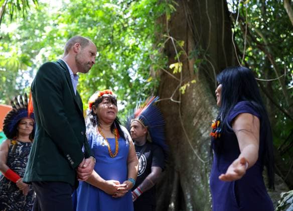 The Prince of Wales Attends COP30 07 11 2025. BelÃ m, Brazil. The Prince of Wales meets with Indigenous Peoples at Museu Emilio Goeldi. The Prince met Joenia Wapichana, a former politician and President of the National Association for Indigenous Peoples. His Royal Highness then joined a conversation with five Indigenous Peoples representatives and leaders, who come from many different parts of Brazil and represent the different cultures and biomes of Brazil., Credit:Pete Maclaine Avalon Brazil, BelÃ m  Copyright: xPetexMaclainex xAvalonx 1051008920