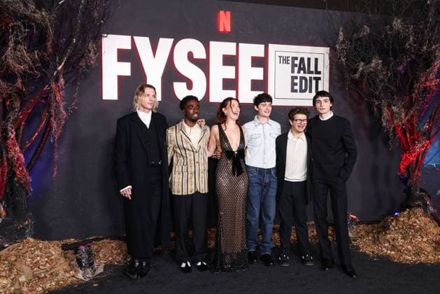 Netflix FYSEE: The Fall Edit - Stranger Things Season 5 FYC Event English actor and singer Jamie Campbell Bower, American actor, singer, and dancer Caleb McLaughlin, British actress and producer Millie Bobby Brown, Canadian-American actor and entrepreneur Noah Schnapp, American actor and singer Gaten Matarazzo and Canadian actor, musician, director, and recording artist Finn Wolfhard arrive at the Netflix FYSEE: The Fall Edit - Stranger Things Season 5 FYC (For Your Consideration) Event held at the Netflix Tudum Theater in Hollywood, Los Angeles, California, United States. Netflix Tudum Theater, Hollywood, Los Angeles, California, USA California United States  Copyright: xImagexPressxAgencyx originalFilename: collin-netflixf251109_npSwd.jpg