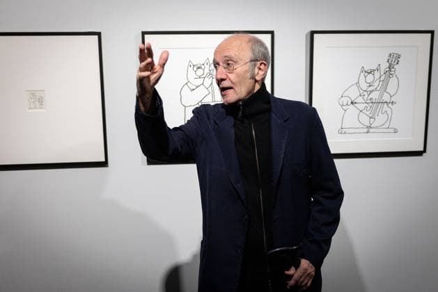 Exhibition of Philippe Geluck - Paris AJ Portrait of Philippe Geluck during the opening of the exhibition (vernissage) of Philippe Geluck, author of the comic book (Bande dessinee, BD, Livre) strip Le Chat at the Maillol Museum in Paris, France on November 12, 2025. Photo by Alexis Jumeau ABACAPRESS.COM Paris France  Copyright: xJumeauxAlexis ABACAx