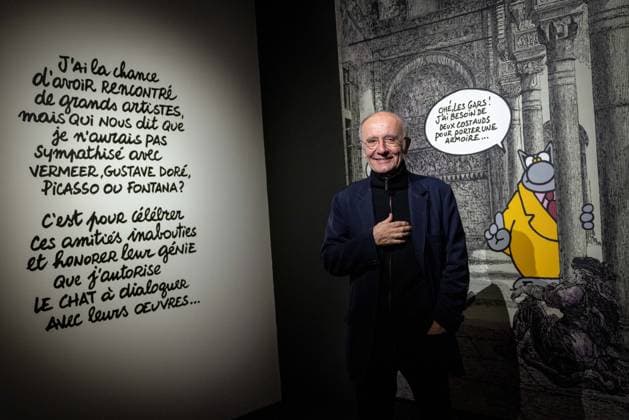 Exhibition of Philippe Geluck - Paris AJ Portrait of Philippe Geluck during the opening of the exhibition (vernissage) of Philippe Geluck, author of the comic book (Bande dessinee, BD, Livre) strip Le Chat at the Maillol Museum in Paris, France on November 12, 2025. Photo by Alexis Jumeau ABACAPRESS.COM Paris France  Copyright: xJumeauxAlexis ABACAx