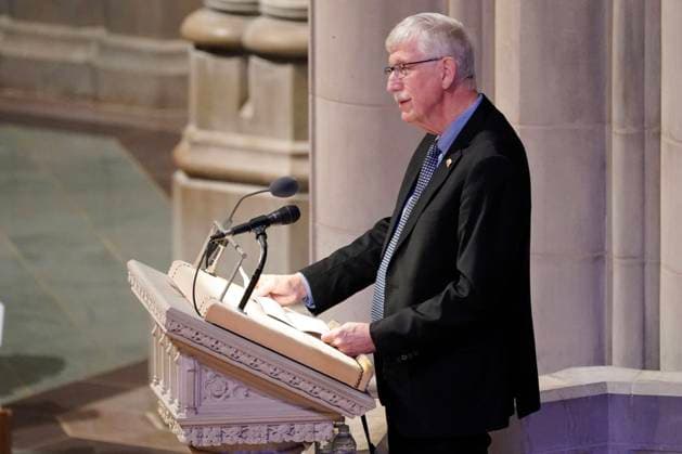 Francis J. Collins, former director NIH, delivers a tribute to Dr. Jane Goodall, DBE during a celebration and thanksgiving for life event at the Washington National Cathedral on Wednesday, November 12, 2025 in Washington DC.  WAP20251112909 LeighxVogel