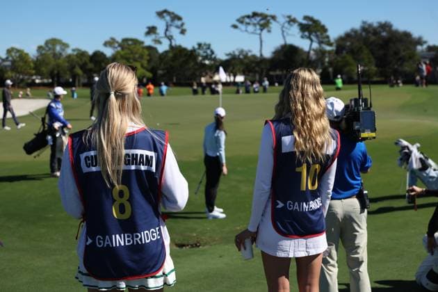 BELLEAIR, FL - NOVEMBER 12: Lexie Hull, Sophie Cunningham and Caitlin Clark at the Pro Am for The Annika driven by Gainbridge at Pelican on November 12, 2025 at the Pelican Golf Club in Belleair, Florida. Copyright: xmpi34x