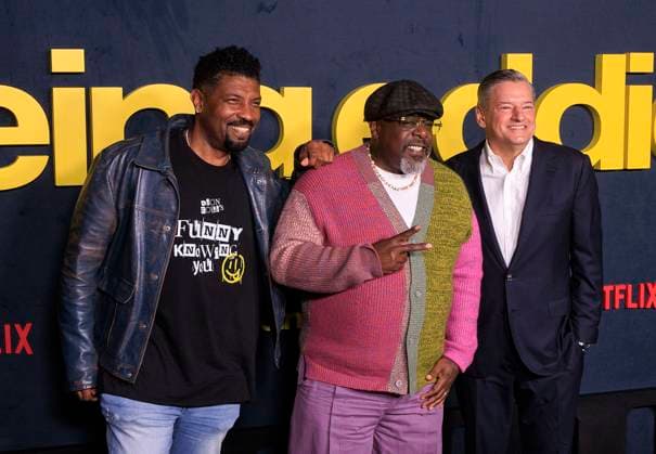 November 12, 2025, Los Angeles, California, USA: Deon Cole, Cedric the Entertainer and Ted Sarandos at the Netflix Being Eddie Premiere held on Wednesday November 12, 2025 at the Netflix Tudum Theater in Los Angeles, California. JAVIER ROJAS PI Los Angeles USA - ZUMAp124 20251112_zaa_p124_041 Copyright: xJavierxRojasx