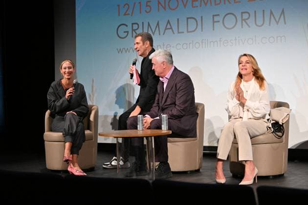 Teresa Riott, Ezio Greggio, Daniel McVicar and Claudia Gerini Launch and presentation of the Jury of the 22nd Monte Carlo Comedy Festival at the Grimaldi Forum in Monaco, November 12, 2025 Ezio Greggio, the Festivals founder and president, introduced the members of the Jury and the films in competition on the stage of the Grimaldi Forums Salle Camille Blanc Actress Claudia Gerini, is President of the Jury, Franco Nero, Honorary President, Teresa Riott and Daniel McVicar make up this cinematic quartet. The Festivals aim is to promote and enhance the different genres of comedy through film premieres, Thanks to the commitment of Ezio Greggio and the late Mario Monicelli, co-founder of the event, comedy has gained a new appreciation even at pr  Copyright: xBrunoxBebertx xBestimagexBrunoxBebertx xBestimagex