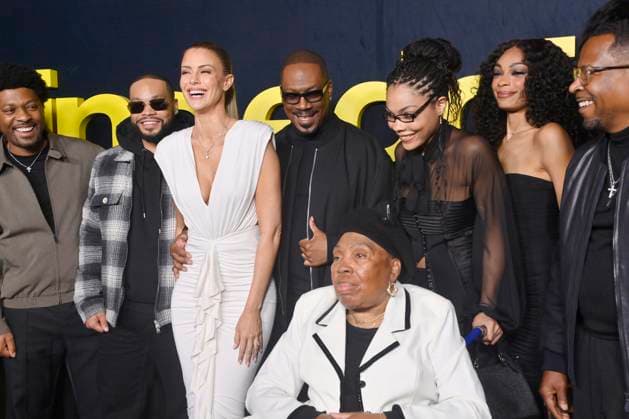 Christian Murphy, Eric Murphy, Paige Butcher, Eddie Murphy, Bella Murphy, Shayne Audra Murphy and Martin Lawrence (L-R) attend the premiere of Netflix s biographical documentary Being Eddie at the Tudum Theater Los Angeles on Wednesday, November 12, 2025. Storyline: Follows a comprehensive look at Eddie Murphy s life and career.  LAP2025111231 JIMxRUYMEN