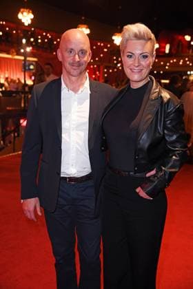 Carola Holzner aka Doc Caro with husband Jens Richter at the premiere of Sarah Engels at Moulin Rouge Das Musical in the Musical Dome in Cologne on 13 11 2025
