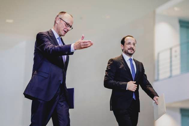 L R Friedrich Merz CDU , Federal Chancellor, and Nikos Christodoulides, President of Cyprus, pictured during a press conference in Berlin, 14 11 2025 Berlin Germany Copyright: xFlorianxGaertnerx