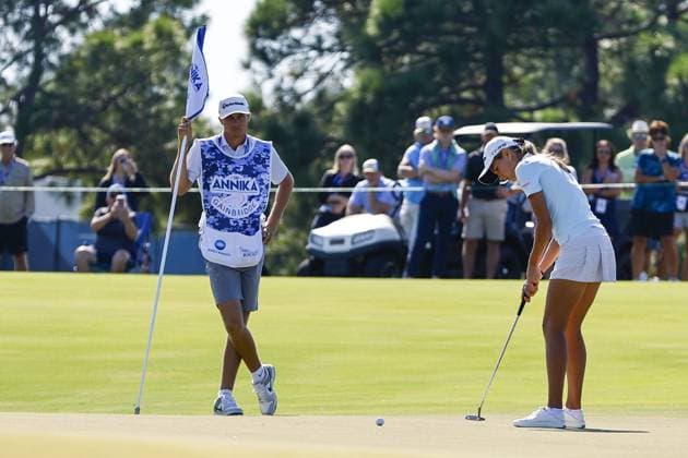 November 14, 2025, Belleair, Florida, USA: Kai Trump putts on the 18th green at The Annika on Friday, Nov. 14, 2025 in Belleair. Belleair USA - ZUMAs70_ 20251114_zan_s70_006 Copyright: xLuisxSantanax