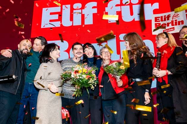 2 Conference of the Left Party Berlin Elif Eralp, top candidate of the Left Party, celebrates on stage during the second conference of the 10th state party conference of the Left Party Berlin on November 15, 2025 Copyright: xEVENTPRESSxJeremyxKnowlesx