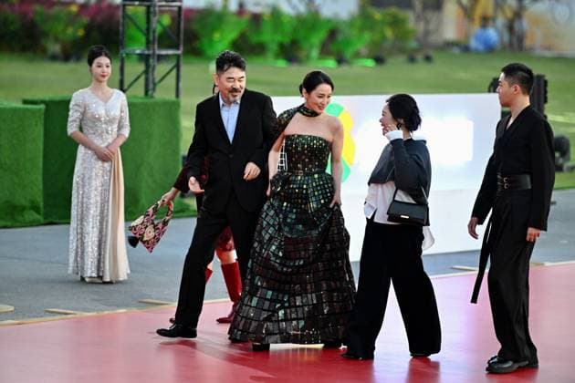XIAMEN, CHINA - NOVEMBER 15: Actor Chen Jianbin (R4) and actress Angel Jiang Qinqin (R3) arrive at the red carpet for the closing ceremony during the 38th China Golden Rooster Awards on November 15, 2025 in Xiamen, Fujian Province of China.  Copyright: xChinaxNewsxServicex 111604092076