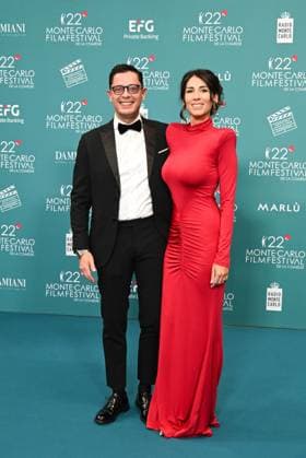 Monte Carlo, 22nd Monte-Carlo Film Festival De La Comédie. Red carpet awards ceremony. Pictured: Simona Gobbi with her partner Davide  Copyright: xManuelexMangiarottix xipa-agency.netx xComix xMangiarottix IPA_Agency_IPA68006579