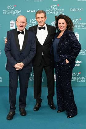 Monte Carlo, 22nd Monte Carlo Film Festival De La Comédie. Red carpet awards ceremony. Pictured: Massimo Boldi, Ezio Greggio, Micaela Boldi  Copyright: xManuelexMangiarottix xipa-agency.netx xComix xMangiarottix IPA_Agency_IPA68006332