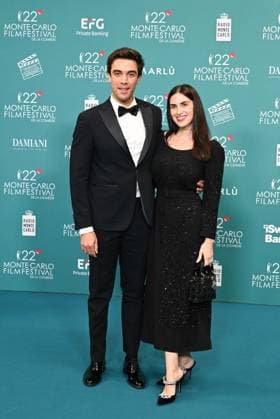 Monte Carlo, 22nd Monte Carlo Film Festival De La Comédie. Red carpet awards ceremony. Pictured: Gabriele Greggio with his wife Carla.  Copyright: xManuelexMangiarottix xipa-agency.netx xComix xMangiarottix IPA_Agency_IPA68006025