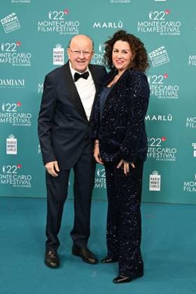 Monk, Italy: Monte Carlo, 22nd Monte Carlo Film Festival De La ComÃ die. Red carpet awards ceremony. Pictured: Massimo Boldi, Micaela Boldi Monk Italy  - ZUMAp169 20251115_zea_p169_1014 Copyright: xManuelexMangiarottix