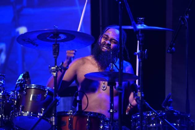 A drummer performs with American singer Joanna Connor (not seen) during the Blues Alive festival 2025 in Sumperk, Czech Republic, on November 15, 2025. (CTKxPhoto LudekxPerina) CTKPhotoP2025111505274  CTKPhotoP2025111505274