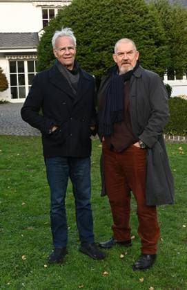 Actors Klaus J Behrendt Inspector Max Ballauf and Dietmar Bär Inspector Freddy Schenk , l r, pose on the set of the 98 Cologne crime scene Der Glücklichmacher