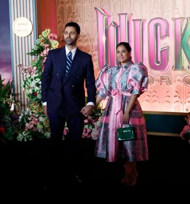 Hasan Minhaj and Beena Patel arrive on the red carpet at the Wicked: For Good! New York Premiere at David Geffen Hall, Lincoln Center on Monday, November 17, 2025 in New York City  NYP20251117126 JOHNxANGELILLO