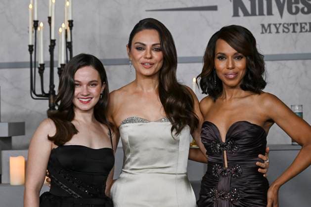 November 17, 2025, Los Angeles, California, USA: CAILEE SPAENY, MILA KUNIS and KERRY WASHINGTON attend Los Angeles red carpet premiere of Wake Up Dead Man: A Knives Out Mystery Los Angeles USA - ZUMAb173 20251117_aap_b173_049 Copyright: xBillyxBennightx