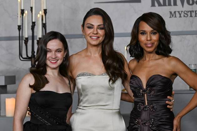 November 17, 2025, Los Angeles, California, USA: CAILEE SPAENY, MILA KUNIS and KERRY WASHINGTON attend Los Angeles red carpet premiere of Wake Up Dead Man: A Knives Out Mystery Los Angeles USA - ZUMAb173 20251117_aap_b173_051 Copyright: xBillyxBennightx