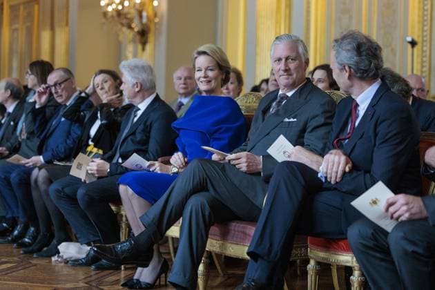 Queen Mathilde of Belgium and King Philippe - Filip of Belgium pictured during a royal reception for people who have been bestowed with the grace of nobility, on Tuesday 18 November 2025, at the Royal Palace in Brussels.  NICOLASxMAETERLINCK 142421273