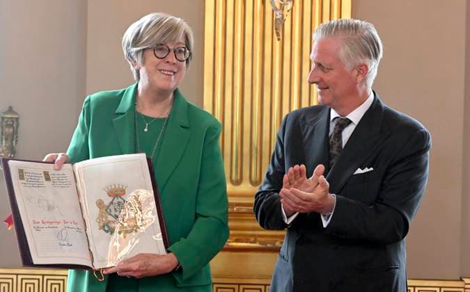 King And Queen Grant New Honorary Titles BRUSSELS, BELGIUM - NOVEMBER 18 : Mevrouw Lieve MOSTREY receives the tiltle of Baron. King Philippe receives the persons who have been granted a noble title or an honorary distinction for their achievements in their respective fields. This ceremony takes place at the Royal Palace in Brussels..on November 18, 2025 in Brussels, Belgium, 18 11 2025 Brussels Belgium  Copyright: xBertxVanxDenxBrouckex