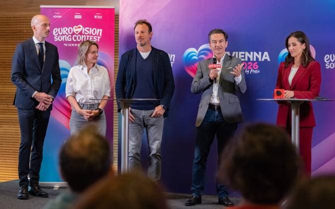 20251118 PG ORF Medienupdate zum Eurovision Song Contest 2026 in Wien WIEN, OESTERREICH - 18. NOVEMBER: Geschaeftsfuehrer der Wiener Stadthalle und Gesamtverantwortlicher fuer den Eurovision Song Contest 2026 Thomas Waldner, ORF Fernseh-Programmdirektorin Stefanie Groiss-Horowitz, ORF Executive Producer des Song Contest 2026 Michael Kroen, ORF-Generaldirektor Roland Weissmann und Journalistin, Kolumnistin und Moderatorin Katia Wagner waehrend des Mediengespraechs anlaesslich eines ORF Updates zum 70. Eurovision Song Contest vom 12. bis zum 16. Mai 2026 in Wien im Foyer der Halle F der Wiener Stadthalle am 18. November 2025 in Wien, Oesterreich. 251118_SEPA_17_036 Copyright: xIsabellexOuvrardx SEPAxMedia