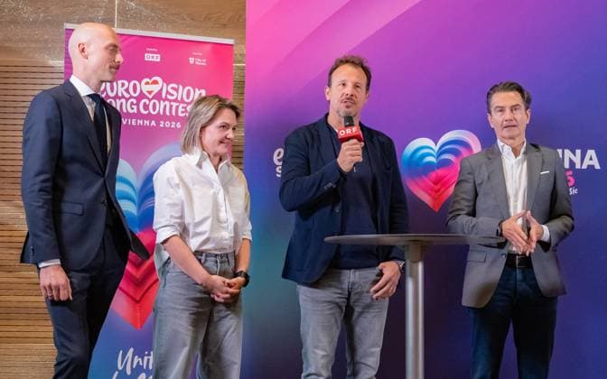 20251118 PG ORF Medienupdate zum Eurovision Song Contest 2026 in Wien WIEN, OESTERREICH - 18. NOVEMBER: Geschaeftsfuehrer der Wiener Stadthalle und Gesamtverantwortlicher fuer den Eurovision Song Contest 2026 Thomas Waldner, ORF Fernseh-Programmdirektorin Stefanie Groiss-Horowitz, ORF Executive Producer des Song Contest 2026 Michael Kroen und ORF-Generaldirektor Roland Weissmann waehrend des Mediengespraechs anlaesslich eines ORF Updates zum 70. Eurovision Song Contest vom 12. bis zum 16. Mai 2026 in Wien im Foyer der Halle F der Wiener Stadthalle am 18. November 2025 in Wien, Oesterreich. 251118_SEPA_17_027 Copyright: xIsabellexOuvrardx SEPAxMedia