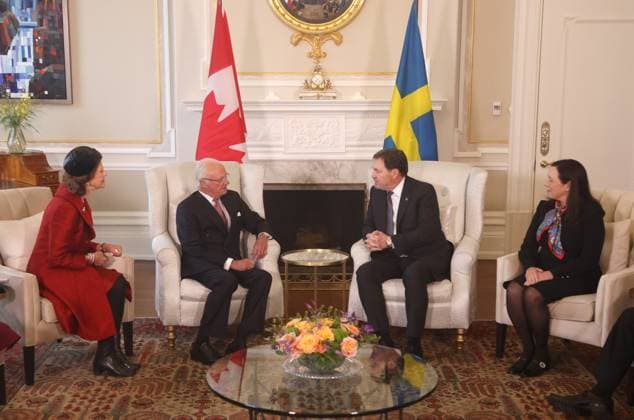 November 18, 2025, Ottawa, On, CANADA: Sweden s King Carl Gustaf, Queen Silvia, Deputy of the Governor General and Chief Justice of Canada Richard Wagner and his wife Catherine Mandeville, take part in a meeting at Rideau Hall in Ottawa, Tuesday, Nov. 18, 2025. Ottawa CANADA  - ZUMAc35_ 20251118_zaf_c35_067 Copyright: xPatrickxDoylex