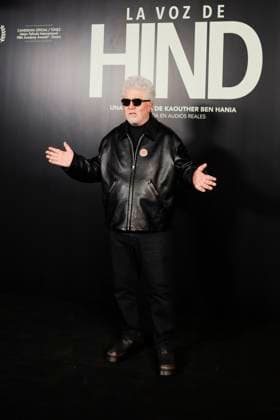 Premiere of The Voice of Hind Director Pedro Almodovar poses on the red carpet for the film The Voice of Hind at the Palacio de la Prensa, Nov. 18, 2025, in Madrid Spain The film tells the harrowing tale of a six-year-old Palestinian girl trapped in a car under fire in Gaza while the Red Crescent tries to rescue her, trapped in a car under fire in Gaza, while the Red Crescent tries to rescue her The film focuses on the drama of the calls for help and the helplessness of those who try to help her, without showing explicit violence 18 NOVEMBER 2025 PREMIERE FILM PRESENTATION CINEMA GAZA Madrid Madrid Spain  Copyright: xMateoxLanzuelax 7109901