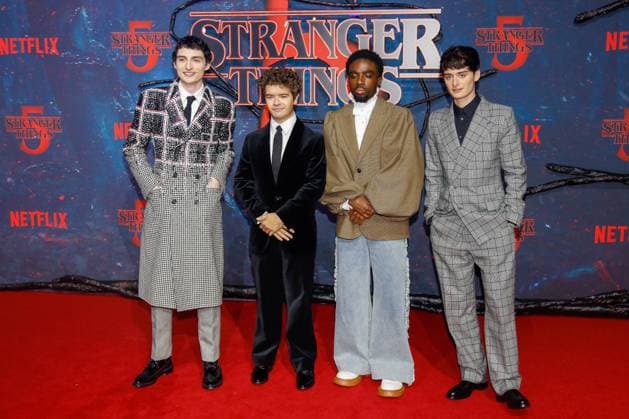 Premiere of Stranger Things season 5 in Berlin Berlin, 18 11 2025 Finn Wolfhard, Gaten Matarazzo, Caleb McLaughlin and Noah Schnapp at the premiere of Stranger Things season 5 in Berlin Berlin Copyright: xMatthiasxGränzdörferx