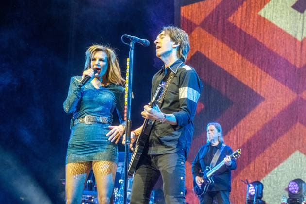 Roxette celebrate their first concert in Germany for almost nine years at the Quarterback Immobilien Arena in Leipzig Per Gessle and singer Lena Philipsson perform the biggest hits in the bands history, incl