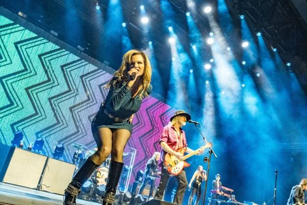 Roxette celebrate their first concert in Germany for almost nine years at the Quarterback Immobilien Arena in Leipzig Per Gessle and singer Lena Philipsson perform the biggest hits in the bands history, incl