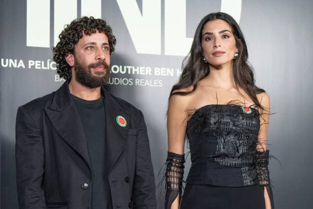 November 18, 2025, Madrid, Spain: Motaz Malhees and Saja Kilani poses during the premiere for the film La Voz de Hind , at the Palacio de la Prensa, in Madrid. Madrid Spain - ZUMAs197 20251118_aab_s197_030 Copyright: xAtilanoxGarciax
