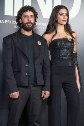 November 18, 2025, Madrid, Spain: Motaz Malhees and Saja Kilani poses during the premiere for the film La Voz de Hind , at the Palacio de la Prensa, in Madrid. Madrid Spain - ZUMAs197 20251118_aab_s197_043 Copyright: xAtilanoxGarciax
