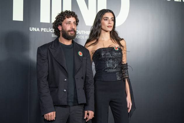 November 18, 2025, Madrid, Spain: Motaz Malhees and Saja Kilani poses during the premiere for the film La Voz de Hind , at the Palacio de la Prensa, in Madrid. Madrid Spain - ZUMAs197 20251118_aab_s197_050 Copyright: xAtilanoxGarciax