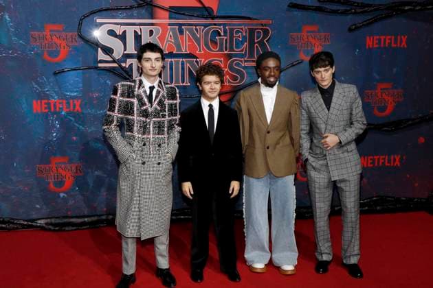 Stranger Things 5 , Fan Event at Tempelhof Airport, Berlin, 18 11 2025 Finn Wolfhard, Gaten Matarazzo, Caleb McLaughlin and Noah Schnapp at the fan event for Stranger Things in Hangar 7 at Tempelhof Airport in Berlin on 18 11 2025 Berlin Tempelhof Airport Copyright: xAnitaxBuggex