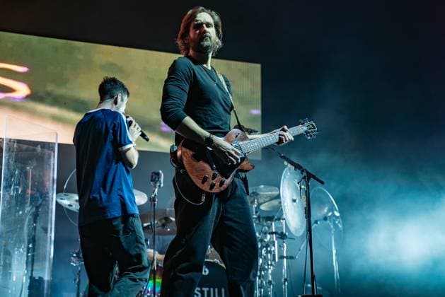 Will Farquarson seen playing live on stage with band Bastille during their UK tour. Bastille Performed at London O2 Arena UK as the last night of their From All Sides Songs from the First 15 years, UK Tour on 18th November 2025 Bastille are Dan Smith, Will Farquarson, Kyle Simmons and Chris Wood, The Band Bastille was also joined by guest touring musicians. London United Kingdom Copyright: xBonniexBritainx xSOPAxImagesx BAS09583
