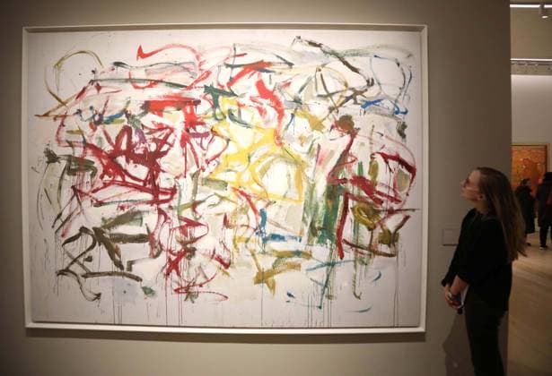 November 18, 2025, New York, New York, USA: A woman looks at UntitledÃ¢â‚¬â ¢ 1957-1958, by artist Joan Mitchell, estimate $10 million - $15 million, seen on display at the press preview for Marquee Week Fall 2025 Modern and Comtempory Art held at Phillips Auction House New York. New York USA - ZUMAk03_ 20251118_zaf_k03_090 Copyright: xNancyxKaszermanx