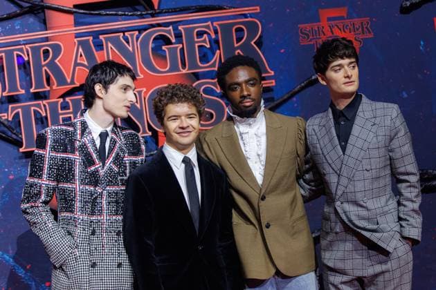 Stranger Things 5 fan event Finn Wolfhard, Gaten Matarazzo, Caleb McLaughlin and Noah Schnapp at the Netflix Stranger Things season 5 fan event at Tempelhof Airport Hangar 7 on 18 11 2025 in Berlin Copyright: xEventpressxKochanx