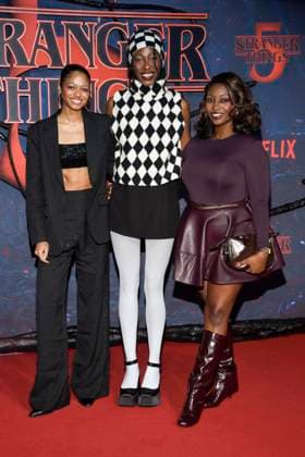 abb Maureen Adim, Toni Dreher Adenuga and Temi Dreher Adenuga as guests on the red carpet at the big fan event with screening of the Netflix series STRANGER THINGS 5 at Tempelhof Airport on 18 11 2025 in Berlin Berlin Germany