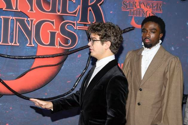 abb Gaten Matarazzo and Caleb McLaughlin as guests on the red carpet at the big fan event with screening of the Netflix series STRANGER THINGS 5 at Tempelhof Airport on 18 11 2025 in Berlin Berlin Germany