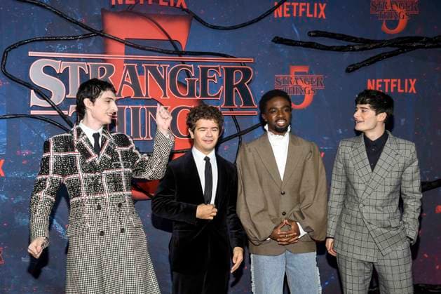 abb Finn Wolfhard, Gaten Matarazzo, Caleb McLaughlin and Noah Schnapp as guests on the red carpet at the big fan event with screening of the Netflix series STRANGER THINGS 5 at Tempelhof Airport on 18 11 2025 in Berlin Berlin Germany